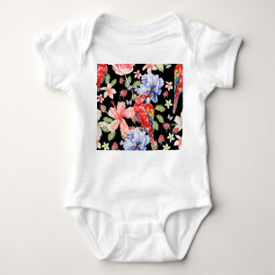 Body Para Bebé Loro acuarela: Romance de patrón floral.