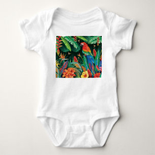 Body Para Bebé Loro tropical: fondo floral exótico.