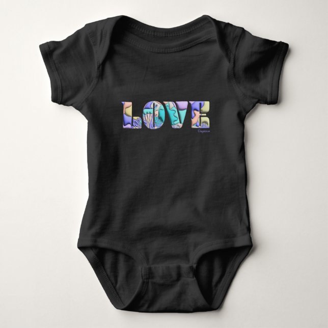 Body Para Bebé LOVE Unique 3D Modern Graphic, Guay Black (Anverso)