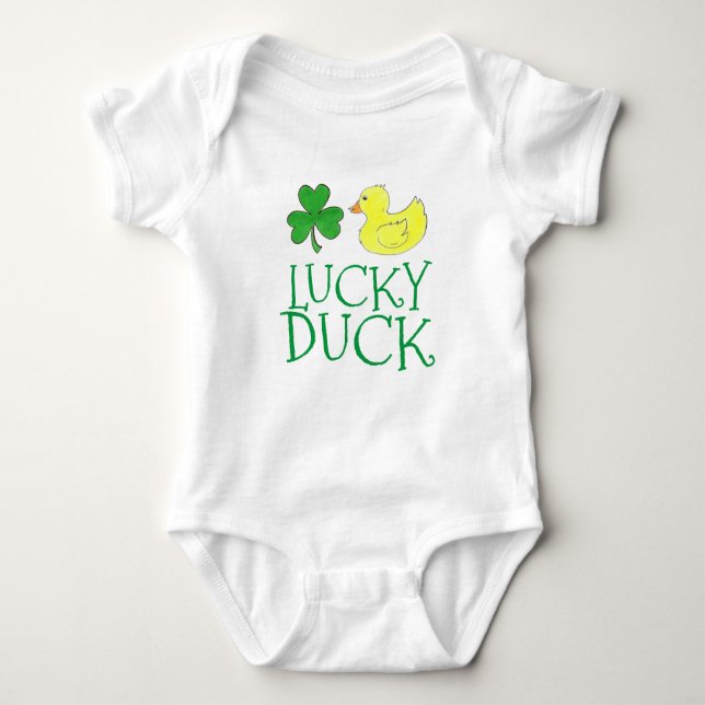 Body Para Bebé Lucky Duck Rubber Ducky Green Shamrock Clover Luck (Anverso)