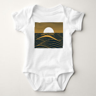 Body Para Bebé Luna de sol estilizada, ilustracion de mar oscuro.