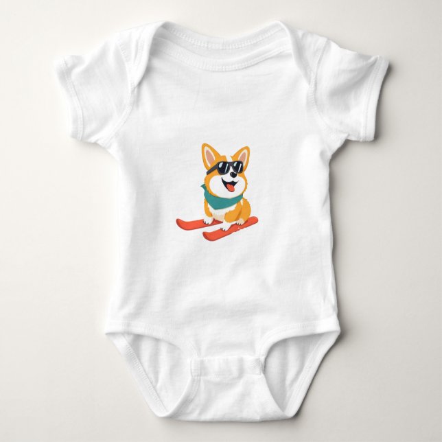 Body Para Bebé Lustiger Corgi en esquís (Anverso)