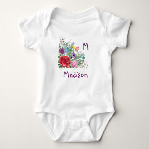 Body Para Bebé M Madison Personaliza el Nombre Inicial, Flores Ro