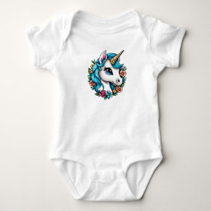 Body Para Bebé Magical unicornio blanco con carácter azul haitian