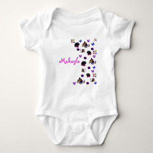 Body Para Bebé "Makayla", Nombre Con Cerdos Y Pansies De Guinea,