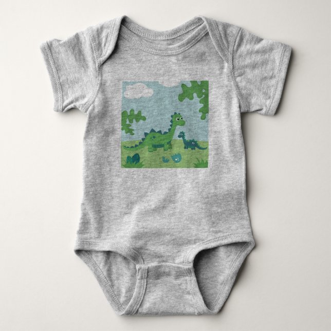 Body Para Bebé Mami de dinosaurios y niño bebé en la naturaleza (Anverso)