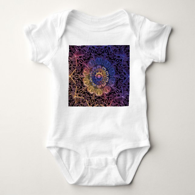 Body Para Bebé Mandala morada y amarilla: diseño dibujado a mano (Anverso)