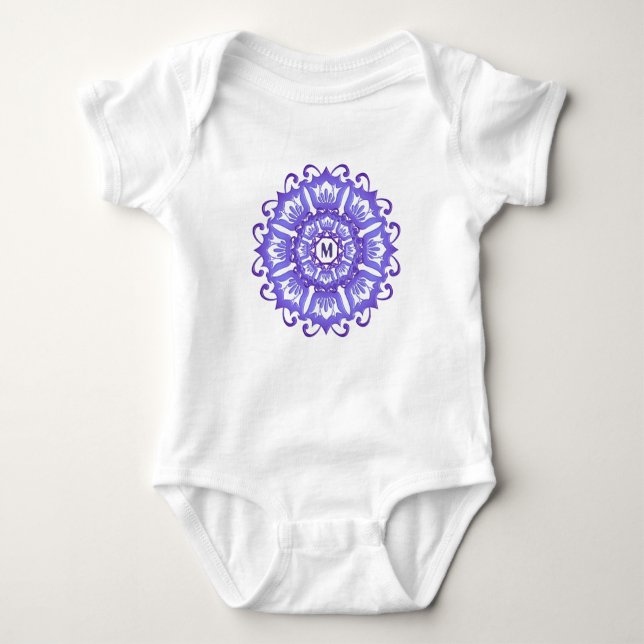 Body Para Bebé Mandala violeta floral. Monograma (Anverso)