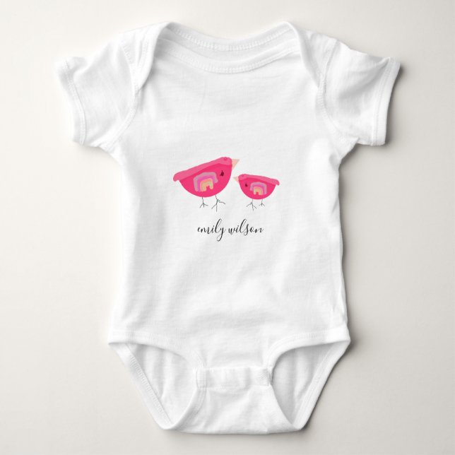 Body Para Bebé Mano corta arcoiris rosa pájaro bebé madre (Anverso)