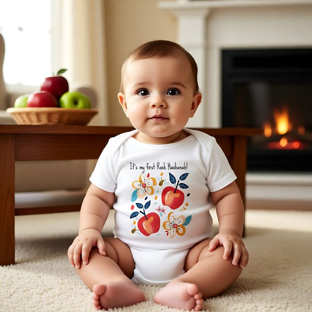 Body Para Bebé 🍎 manzanas y abejas con texto personalizado (🍎 Apples and bees with custom text Baby Bodysuit)