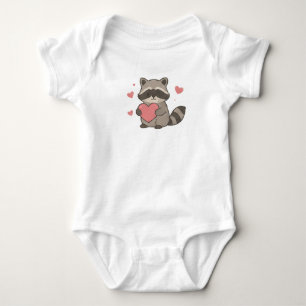 Body Para Bebé Mapache Kawaii Adorable Sosteniendo Corazón Fauna