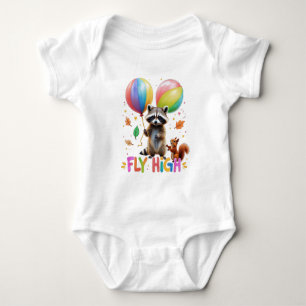 Body Para Bebé Mapache y Ardilla Lindos Vuelan Alto con Globo