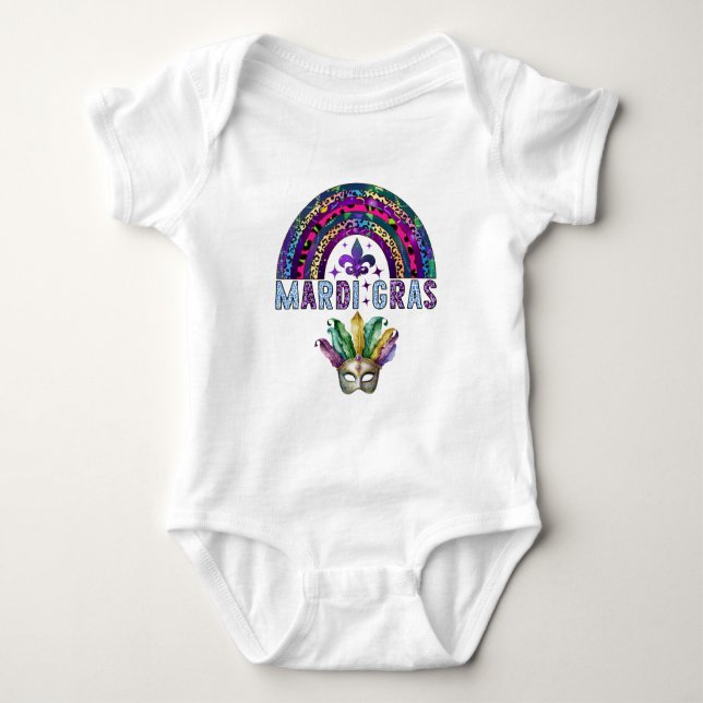 Body Para Bebé Mardi Gras Rainbow y Mask Baby Bodysuit (Anverso)