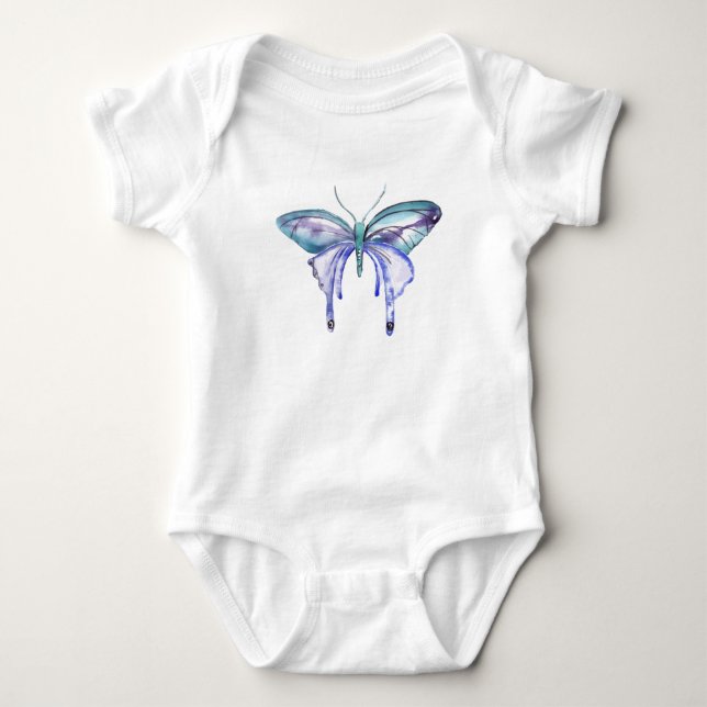 Body Para Bebé Mariposa acuarela azul Aqua Purple (Anverso)