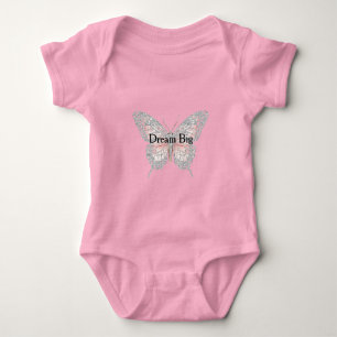 Body Para Bebé Mariposa Plateada Rosa Personalizada