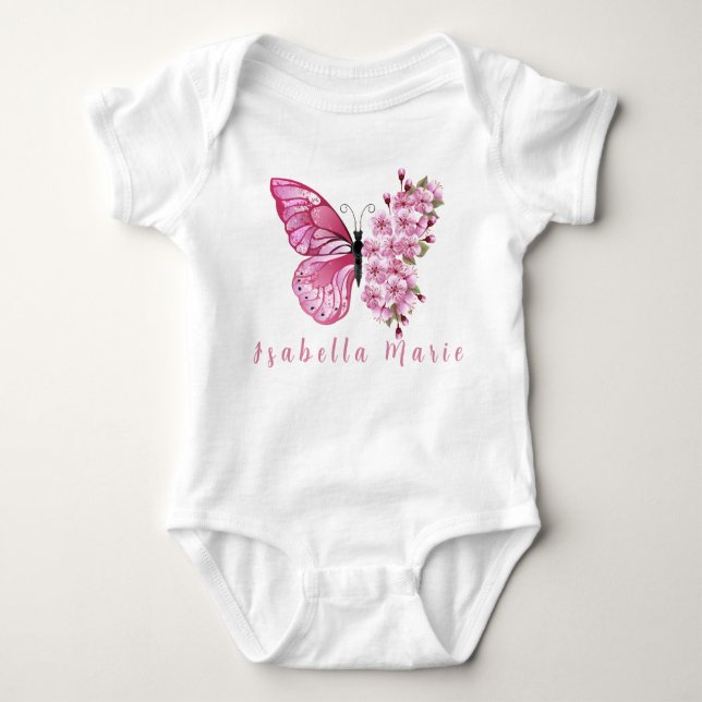 Body Para Bebé Mariposa Rosa Personalizado Nombre Lindo Morden  (Anverso)