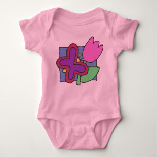 Body Para Bebé Mariposa y Tulipán Colorido Arte Infantil