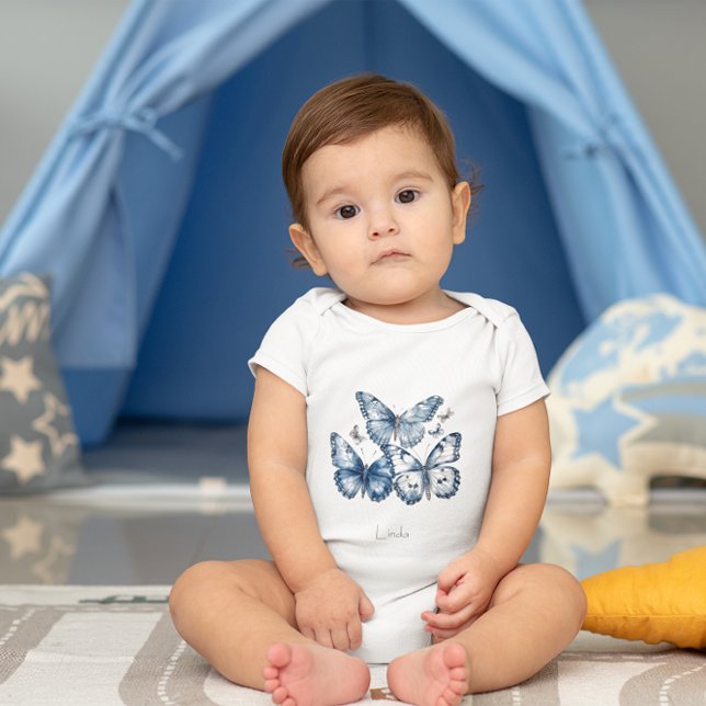 Body Para Bebé Mariposas en azul Delft, personalizable (Subido por el creador)