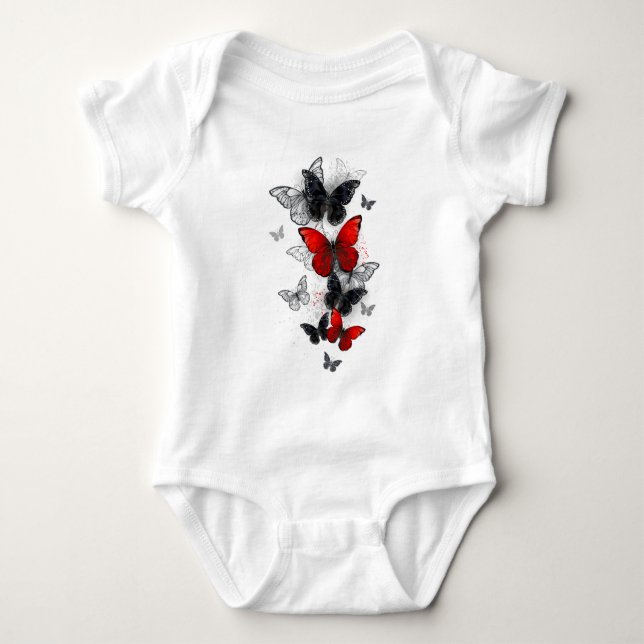 Body Para Bebé Mariposas Morpho voladoras negras y rojas (Anverso)