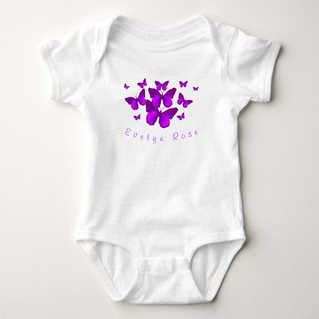 Body Para Bebé Mariposas púrpuras personalizadas Baby Bodysuit (Anverso)
