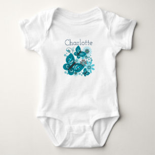 Body Para Bebé Mariposas y chaleco de las flores (azul)