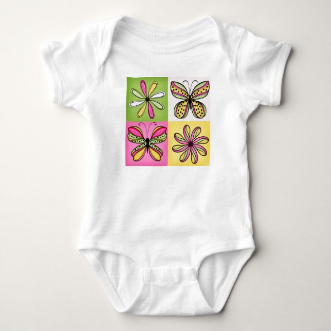 Body Para Bebé Mariposas y flores del Pop Art (Anverso)