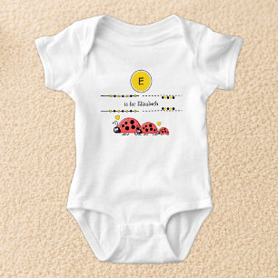Body Para Bebé Mariquitas añadir nombre negro y amarillo