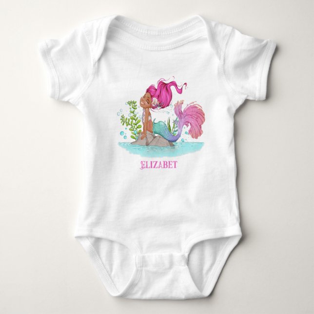 Body Para Bebé Marrón Pequeña Mermaid Baby Shower Baby Bodysuit (Anverso)