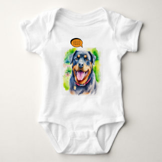 Body Para Bebé Mascota Rottweiler Alegre en Acuarela