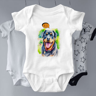 Body Para Bebé Mascota Rottweiler Alegre en Acuarela