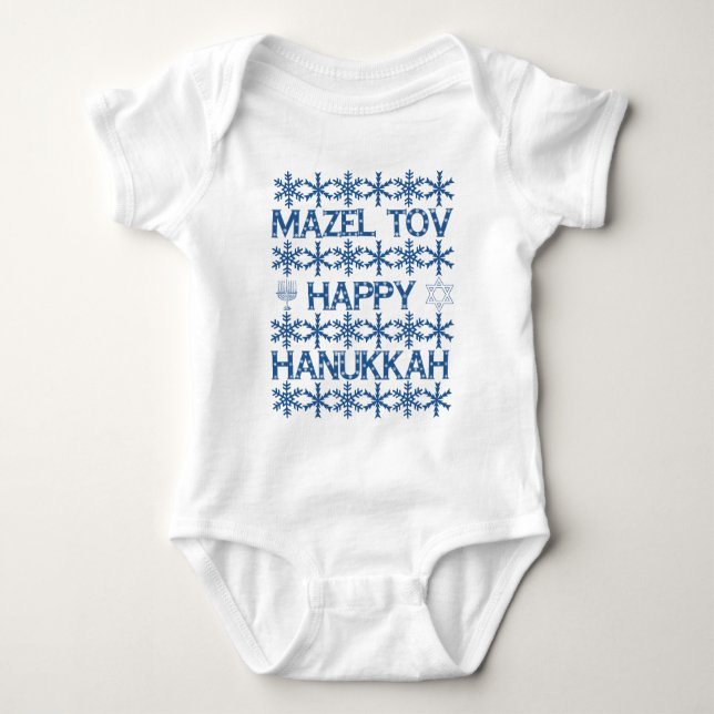 Body Para Bebé Mazel Tov Happy Hanukkah Snowflakes Jewish Fiesta (Anverso)