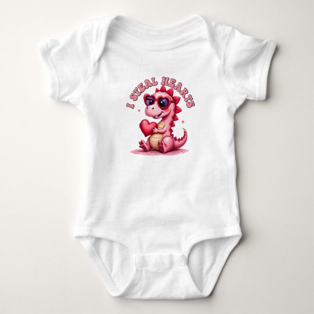 Body Para Bebé Me robo corazones, camiseta de bebé de dinosaurio (Anverso)