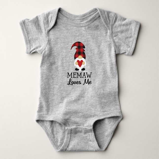Body Para Bebé Memaw Loves Me Buffalo Plaid Gnome (Anverso)