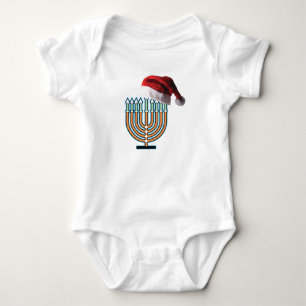 Body Para Bebé Menorah y Santa Claus Gorra