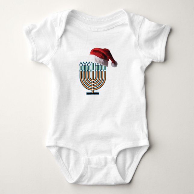 Body Para Bebé Menorah y Santa Claus Gorra (Anverso)