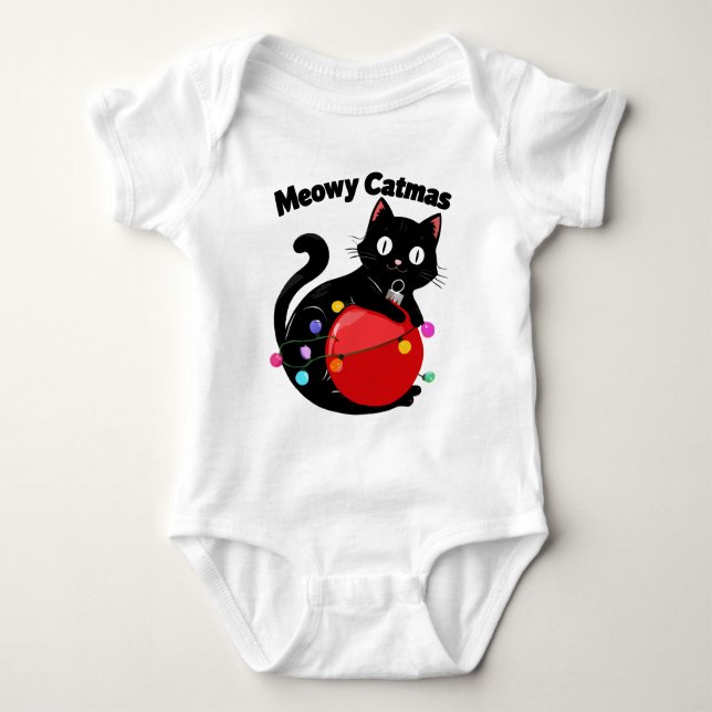 Body Para Bebé Meowy Catmas - Cat with Christmas ornament (Anverso)