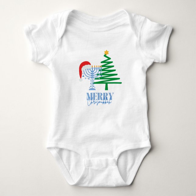 Body Para Bebé Merry Chrismukkah Menorah y Santa Baby Bodysuit (Anverso)