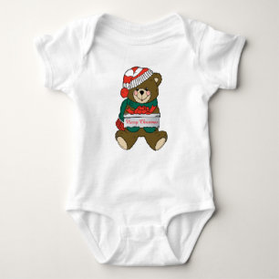 Body Para Bebé Merry Christmas Teddy Bear with Present