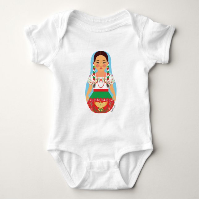 Body Para Bebé Mexicano, China Poblana Matryoshka Baby Bodysuit (Anverso)