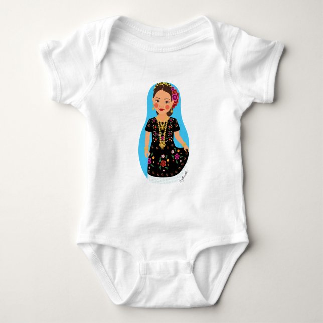 Body Para Bebé Mexicano, Tehuana Matryoshka Baby Bodysuit (Anverso)
