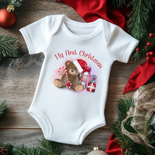 Body Para Bebé Mi 1er Navidad Osito de Caramelo Cute Moderno