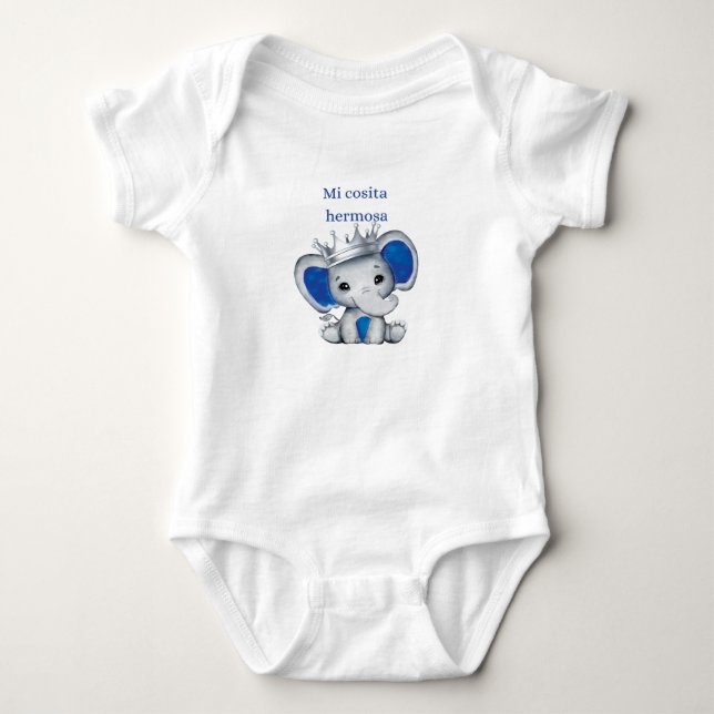 Body Para Bebé Mi cosita Hermosa, niño de elefante azul, (Anverso)