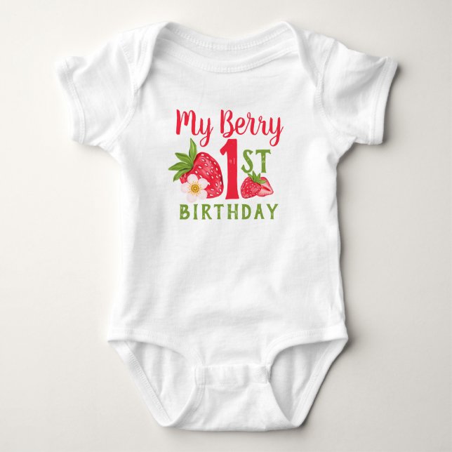 Body Para Bebé Mi cumpleaños 1 de Berry Fresa Lindo  (Anverso)