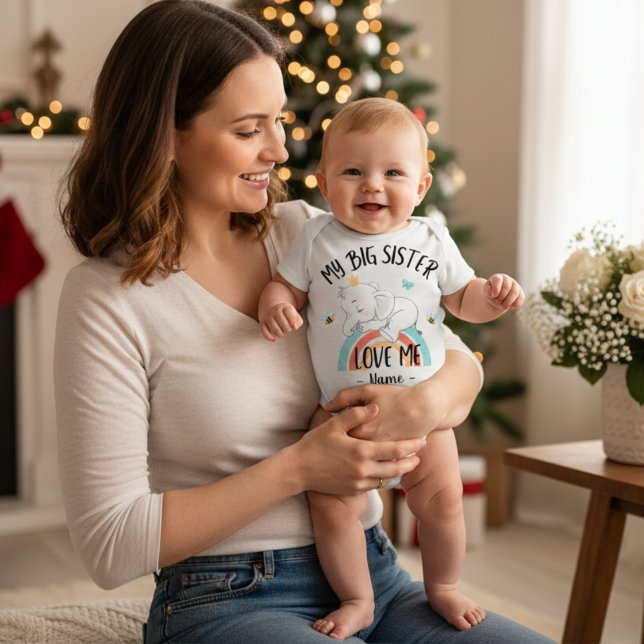 Body Para Bebé Mi Hermana Mayor Me Ama Con Nombre Personalizado (My Big Sister Loves Me Personalized Baby Bodysuit)