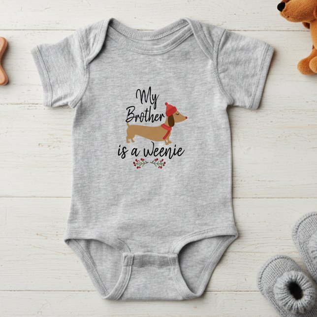 Body Para Bebé Mi hermano es Weenie - Dachshund Baby Girl (My brother is a weenie dog - baby Christmas outfit)