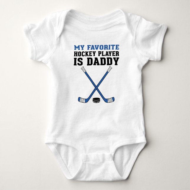 Body Para Bebé Mi jugador favorito de hockey es Daddy Blue Sticks (Anverso)