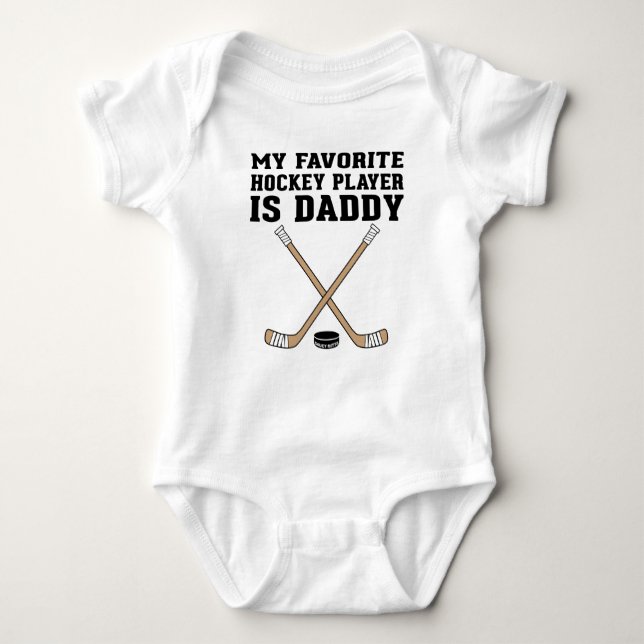 Body Para Bebé Mi jugador favorito de hockey es Daddy Brown Stick (Anverso)