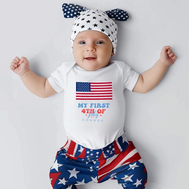 Body Para Bebé Mi Primer 4 De Julio Estrellas Patrióticas Y Rayas (My First 4th Of July Patriotic Stars And Stripes Baby Bodysuit)