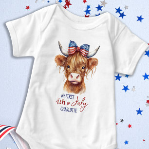 Body Para Bebé Mi primer 4 de julio, una vaca patriótica en las t