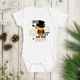 Body Para Bebé Mi Primer Año Nuevo Bebé Niño Dorado Brillante